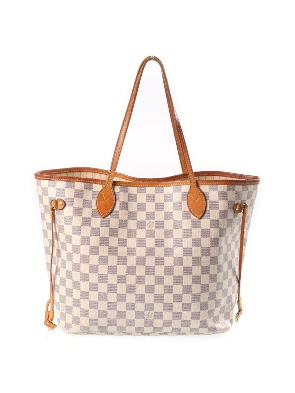 Louis Vuitton Neverfull MM Damier Tote Bag Ivory Leather Gold